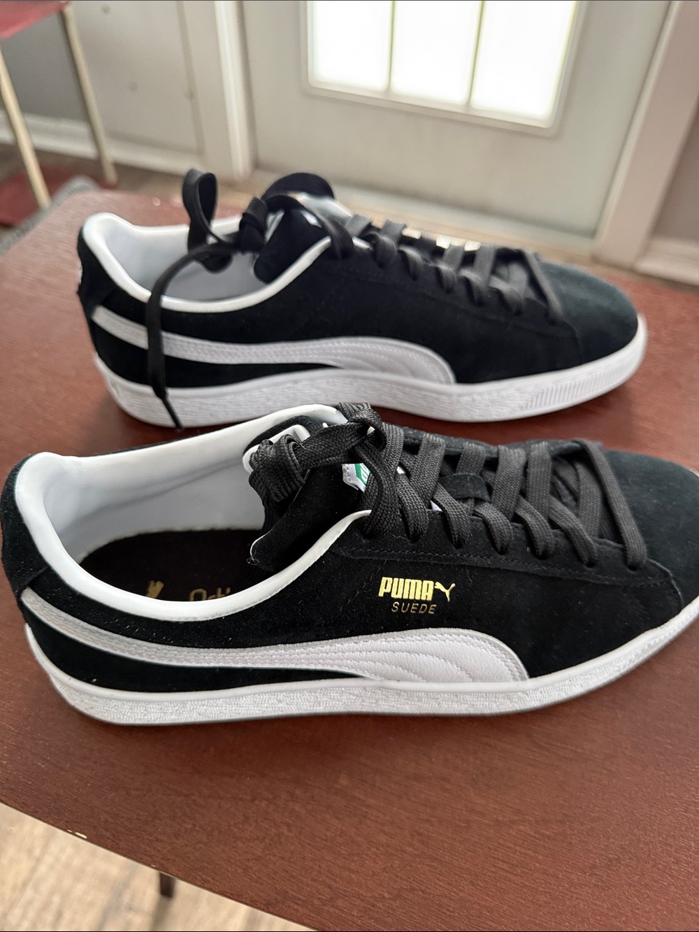 Puma Suede Low-Top Sneakers - Black & White with Gold Accent
